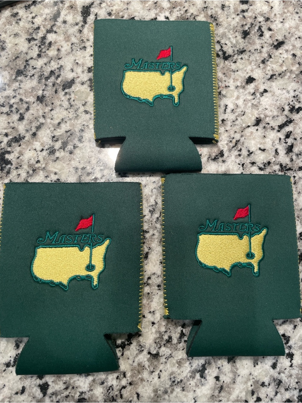 Masters Green Neoprene Can Cooler Set with Yellow Map & Red Flag - Pack of 3